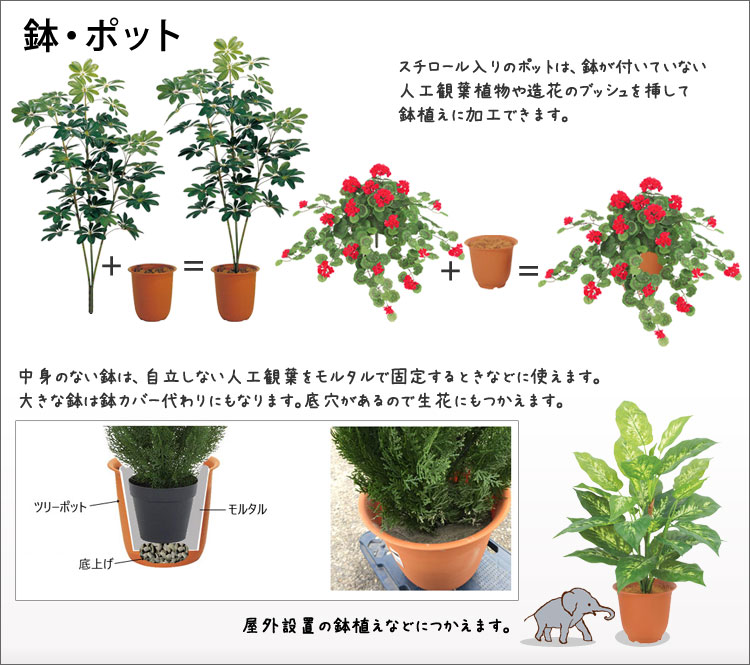 鉢・ポット・ベース | 造花、人工観葉植物、フェイクグリーンの通販｜インテリアグリーンドットコム